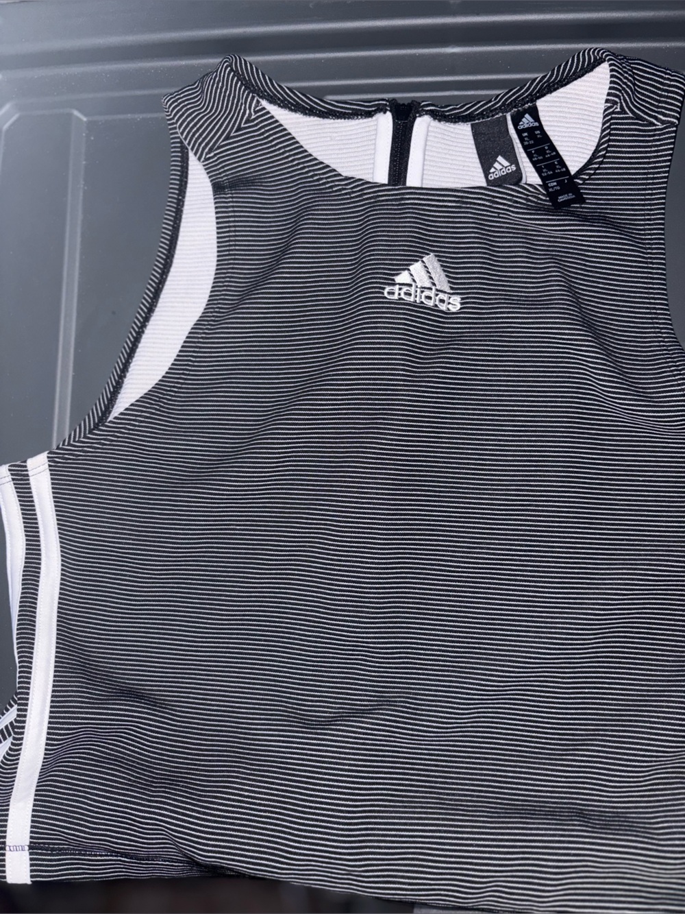adidas Black and White Striped Athletic Tank Top